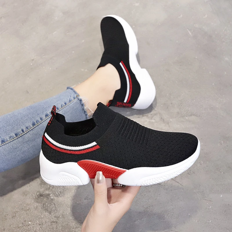 

Casual Fashion Women's Sports Shoes Flying Woven Breathable Vulcanized Shoes Non-slip Rubber Platform Outdoor Walking Shoes