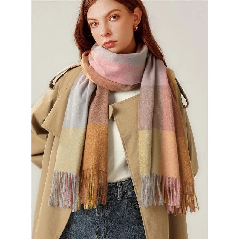 

Winter Scarf Women Plaid Warm Soft Women's Scarves 2021 Luxe Tassel Female