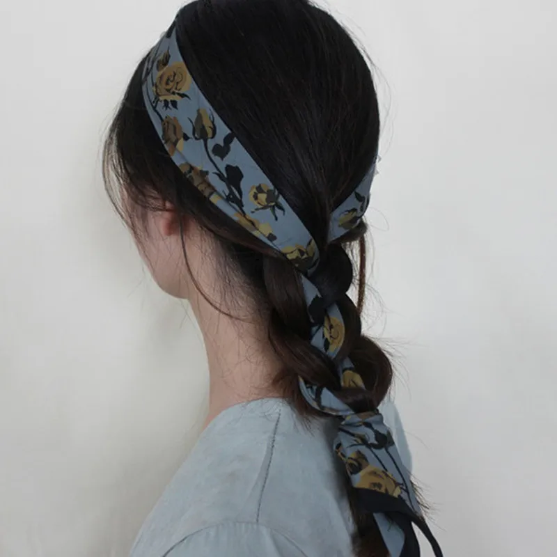 

British Style Rose Print Hair Scarf Vintage Narrow Long Headband Multi-role Hair Band Headwrap Women Fashion Hair Accessories