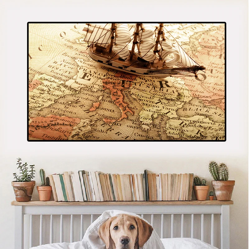 Ретро-Карта Европы Нетканая Картина на холсте экологически чистая Настенная