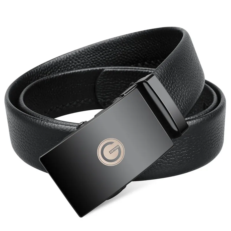 

Men Belt First Layer Cowhide Belt Salmon Automatic Buckle Fashion Embossed Rectangular Waistband For Men Leather Business Casual