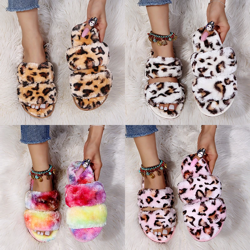

House Women Furry Slippers Winter Soft Faux Fur Warm Flats Rubber Sole Non Slip Home Slides Luxury Casual Shoes Ladies Female