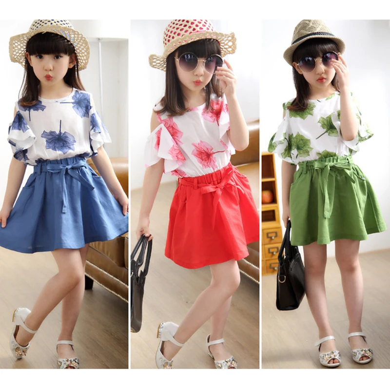 Детский летний топ с открытыми плечами и юбка бант|Комплекты одежды для девочек| |