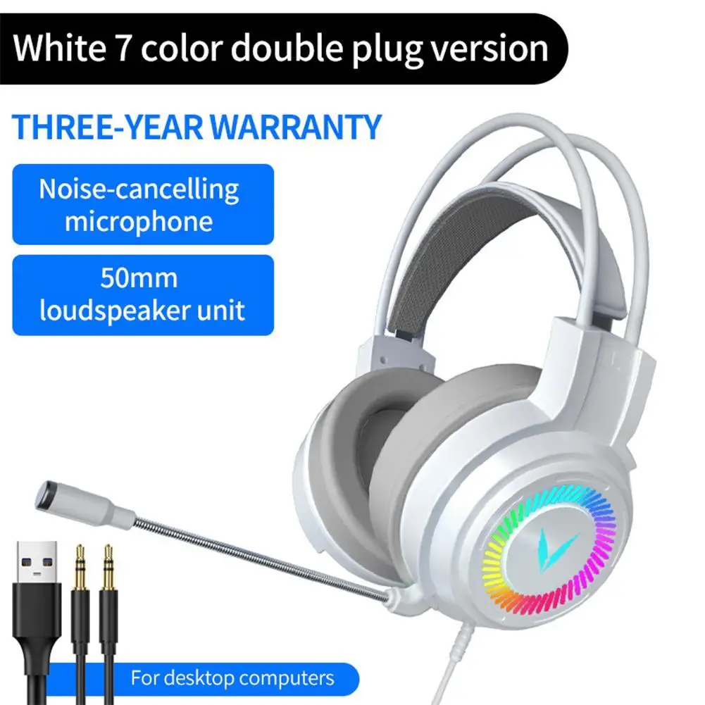 

Gaming Headphones USB Wired 7.1 Channel Cool Colorful RGB With Headset For Computer For Chicken Game Mic Gamer M0R8