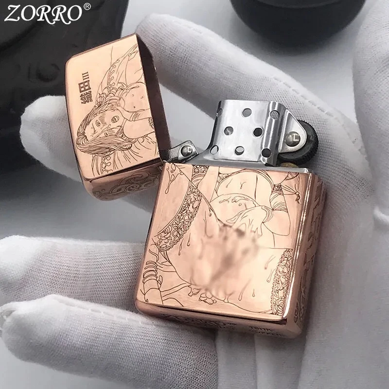Новинка керосиновая ретро-зажигалка Zorro из чистой меди и латуни с гравировкой