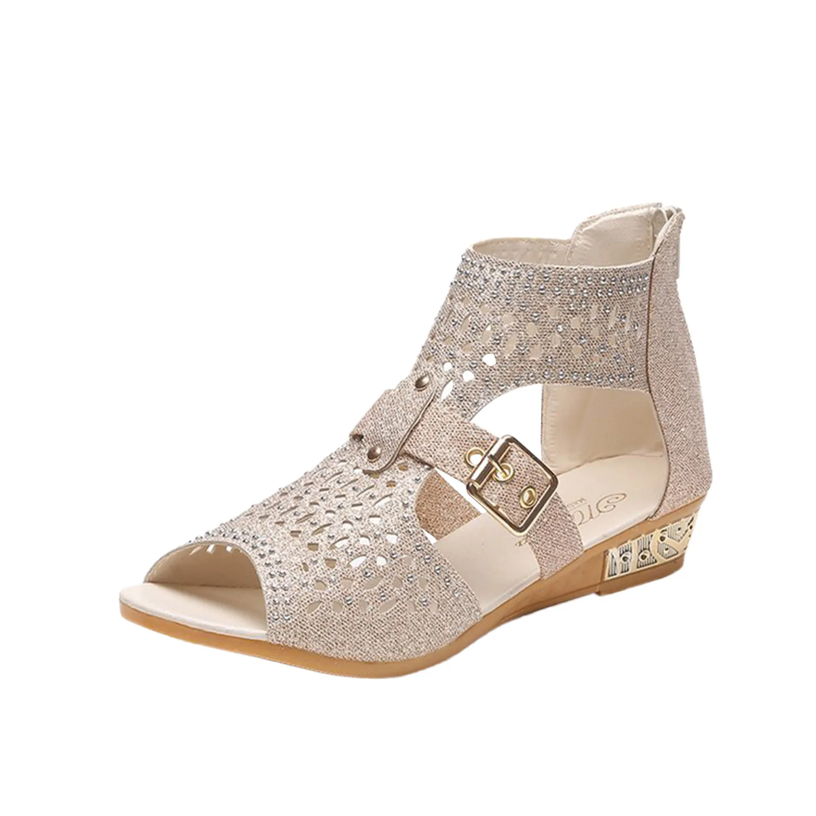 

Ladies Fashion Vintage Crystal Outdoor Hollow Out Zip Up Sandals Shoes summer shoes for women Platform sandals Fashion sandalias