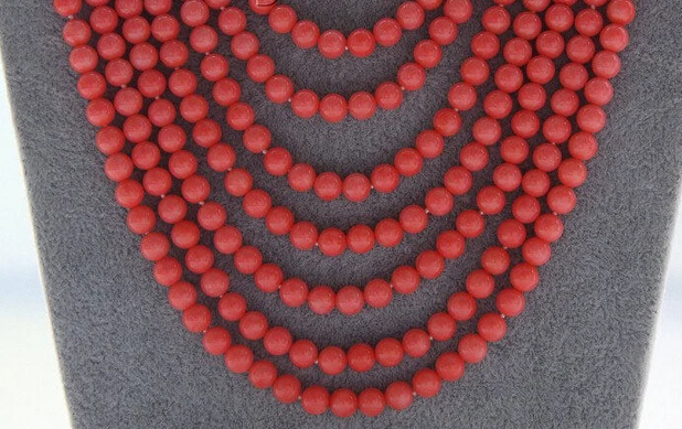 ++++ 150401 J0019 16&quot-23&quot 8row 7mm round pink coral beads necklace free shipping USPS to ISA RUSSIA | Украшения и