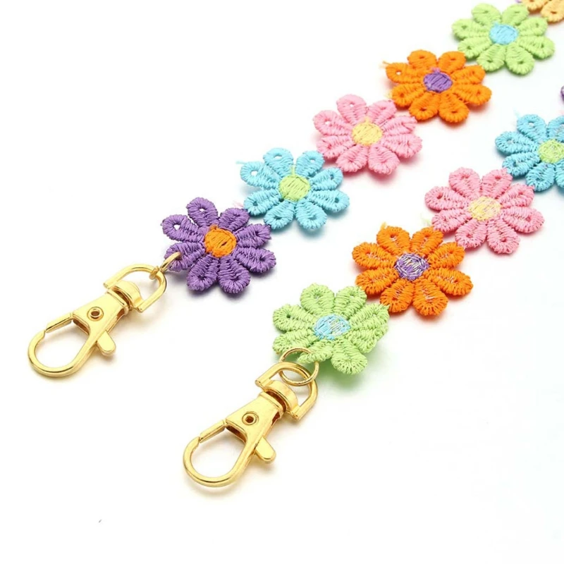 

3Pcs Face Mask Holder Lanyard Knitted Multicolor Flower Chain Jewelry Necklace