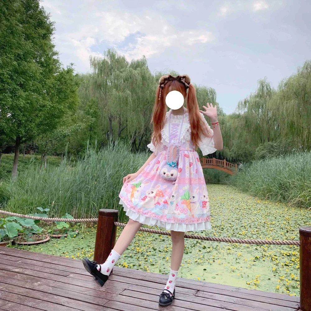 Kawaii японский Лолита девушка Лолита гриб кролик кружева милое платье без рукавов