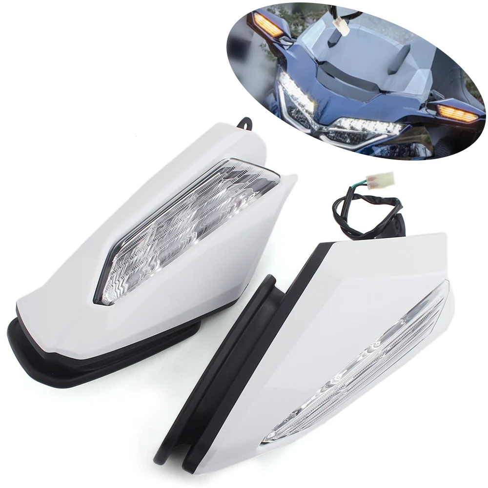 

Мотоциклетный белый обтекатель для бокового зеркала заднего вида Янтарный светодиодный сигнал поворота для Honda Goldwing Gold Wing GL1800 GL 1800 18-20