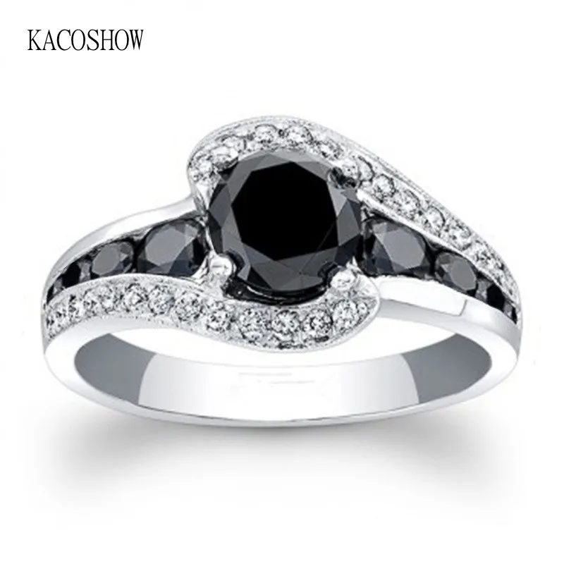 

KACOSHOW уникальные серебряные кольца для женщин с черным цирконием Ювелирные Изделия Изысканные Свадебные обручальные ювелирные изделия Акс...