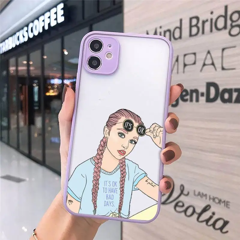 

Cartoon ins cool girl Phone Case matte transparent For iphone 7 8 11 12 plus mini x xs xr pro max cover
