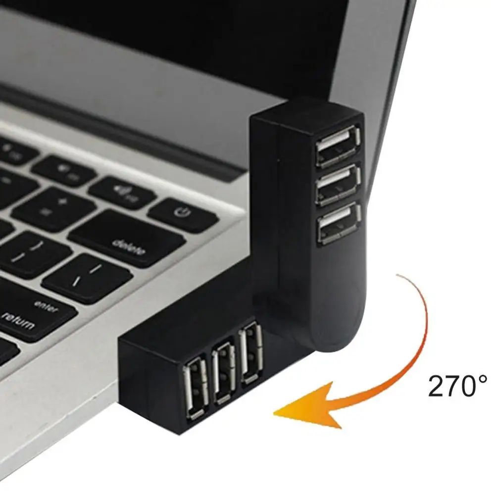 

Rotary 3 Ports USB 2.0 Expansion Hub Splitter Adapter for PC Laptop Computer