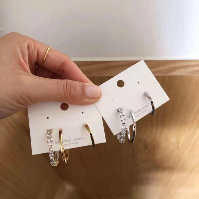 

Korean Fashion Double Circle Metal Hoop Earrings Asymmetry Chic C Shaped Shiny Rhinestone Earrings Party Jewelry aros mujer