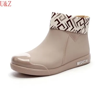 

Fashion Rain Boots Women Water shoes Water boots Black Kitchen Work short boots Beige/Purple Female Anti slip Car washing shoes