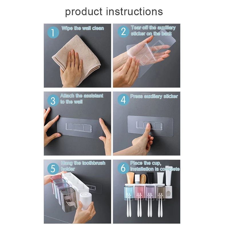 

Automatic Toothpaste Dispenser Wall Mounted Multifunctional Toothbrush Holder Mouthwash Cup Set For Bathroom E7