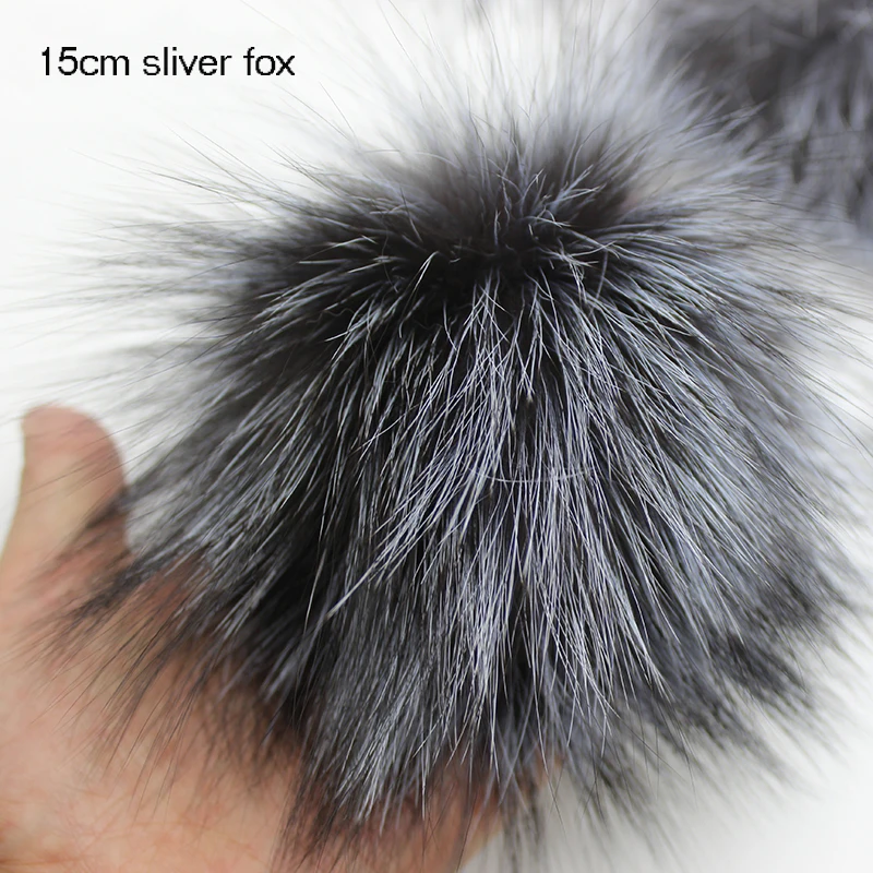 15cm sliver fox DIY 14 см 15 см помпоны из натурального меха лисы, енота, норки, помпоны из меха, шапка, меховые помпоны, шляпа и сумка, обувь, шарф, аксессуары - Цвет: 15cm sliver fox