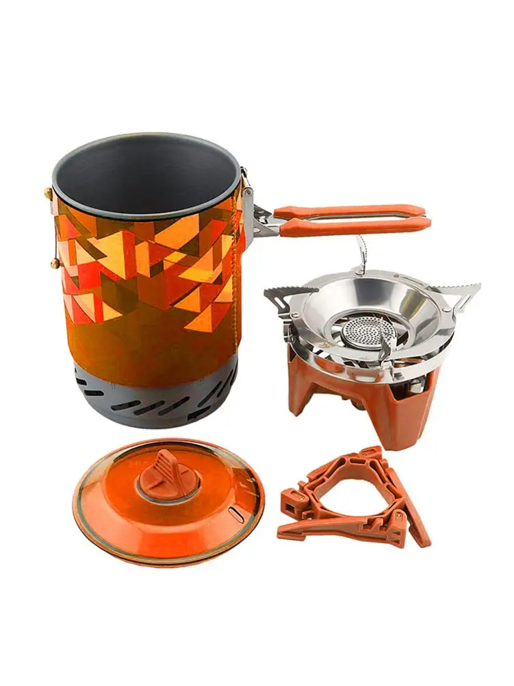 

Outdoor Camping Stove - Mini Portable Cooking System With Heat Exchanger Integrated Windproof Picnic Hiking Jet Burner - For Ba