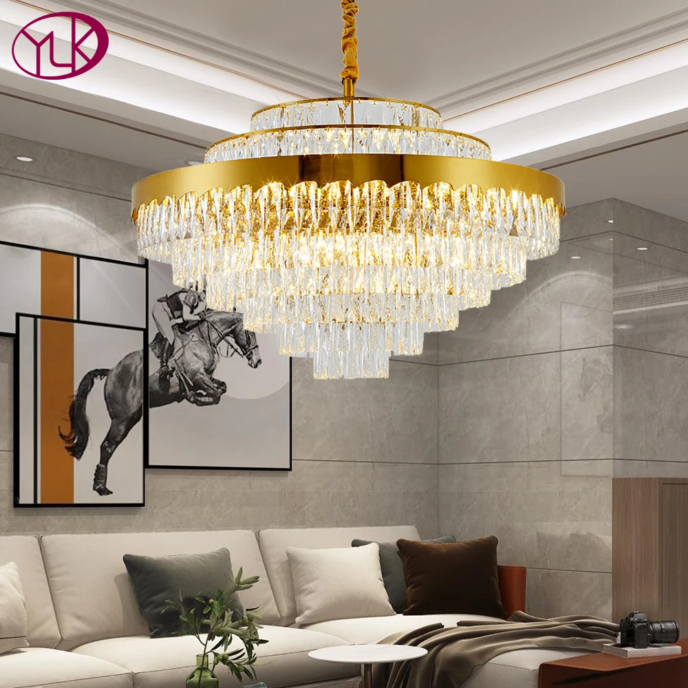 Современная хрустальная люстра для гостиной круглые золотистые хрустальные