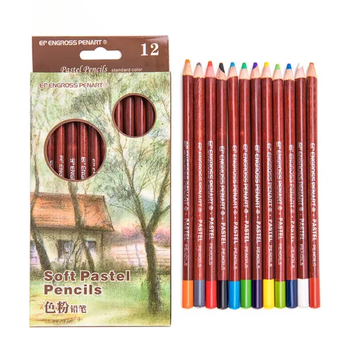 Набор пастельных карандашей 12 шт., профессиональные, для рисования, из дерева, основная кожа, для школы и офиса, Канцтовары