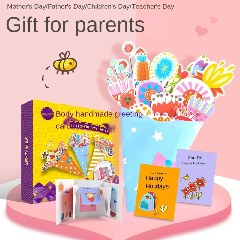 

Teacher's Day Three Greeting Card Gift Bouquet Children's Handmade DIY Gifts For Kindergarten Teachers Craft Supplies Toy
