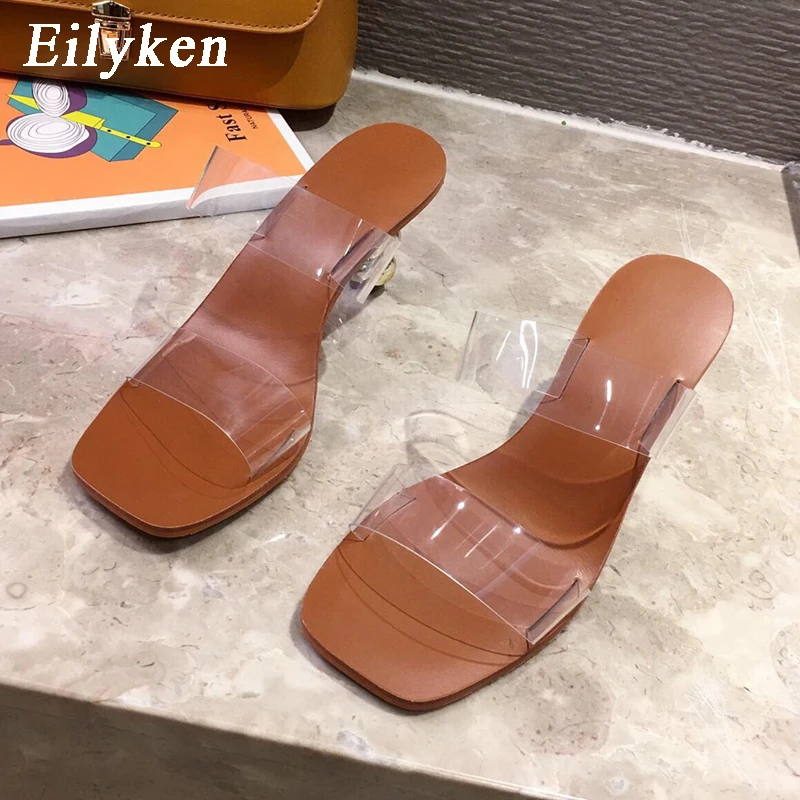 Женские кожаные шлепанцы Eilyken прозрачные сандалии-желе из ПВХ с квадратным