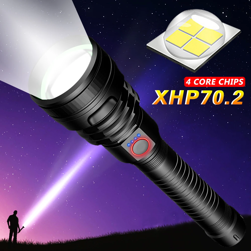 Самый мощный светодиодный фонарик USB Перезаряжаемый Фонарик XHP50 XHP70 ручная лампа