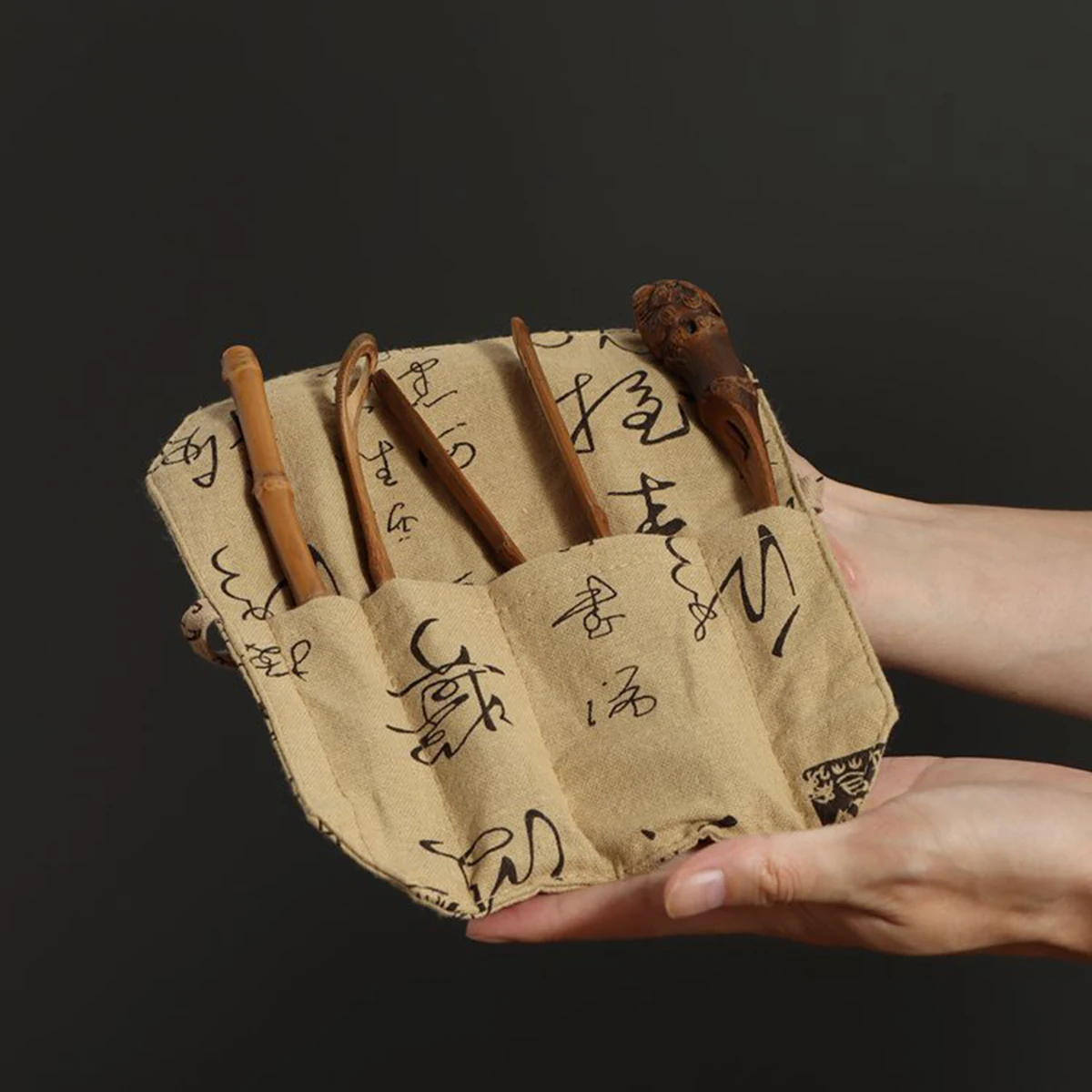 Juego de t&eacute; de ra&iacute;z de bamb&uacute;, accesorios para la ceremonia del t&eacute;, cinco piezas naturales hechas a mano, pinza para t&eacute;, saucer de aguja de t&eacute; con fugas-1