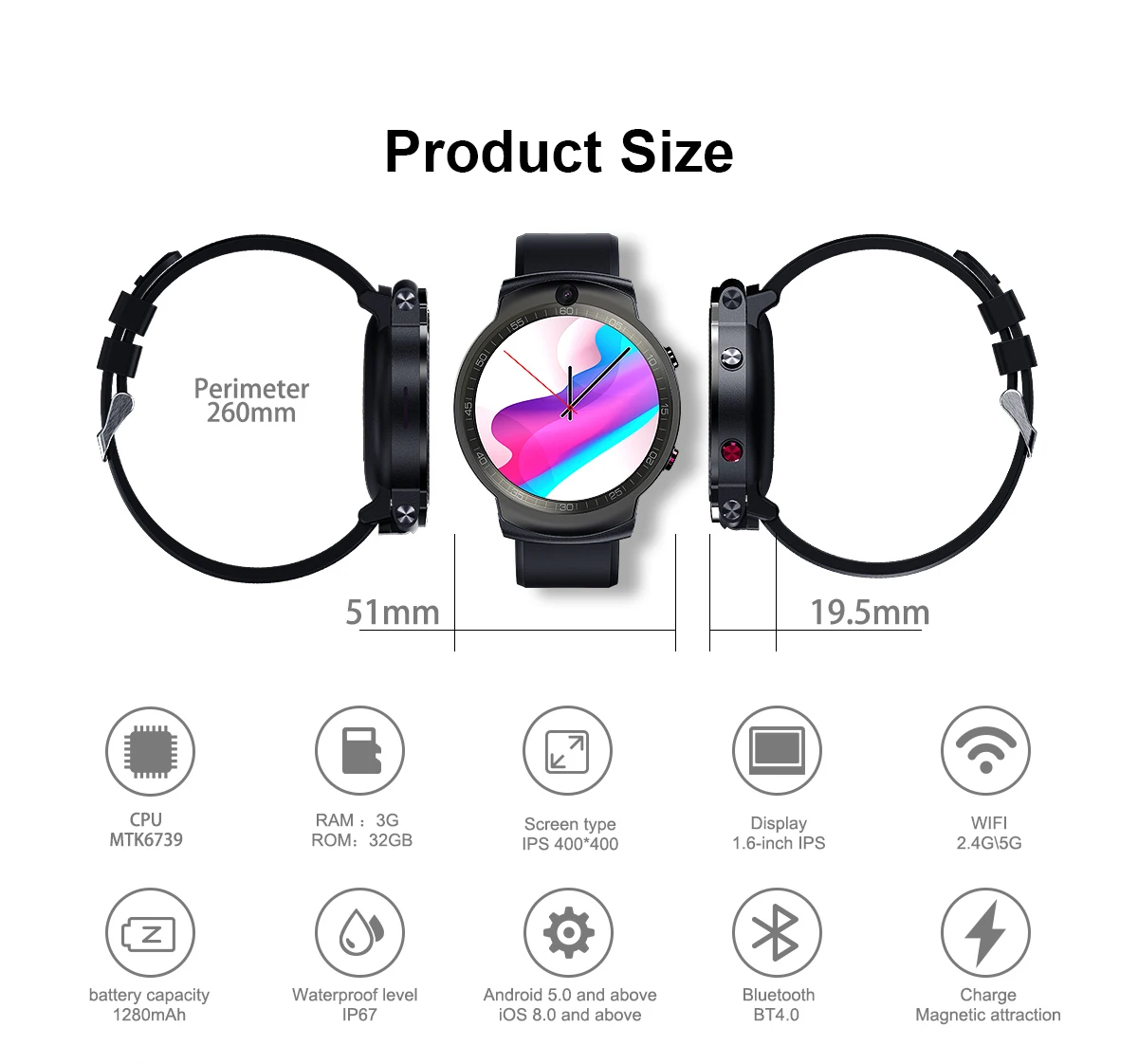 

HopoFit 4G Smart Watch Sports GPS Smartwatch Android 7.1 WIFI Full Touch Screen Heart Rate Monitor for IOS