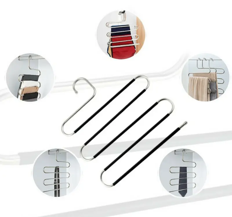 

New Fashion Pants Rack Shelves Stainless Steel Multi-functional Wardrobe Magic Hanger US