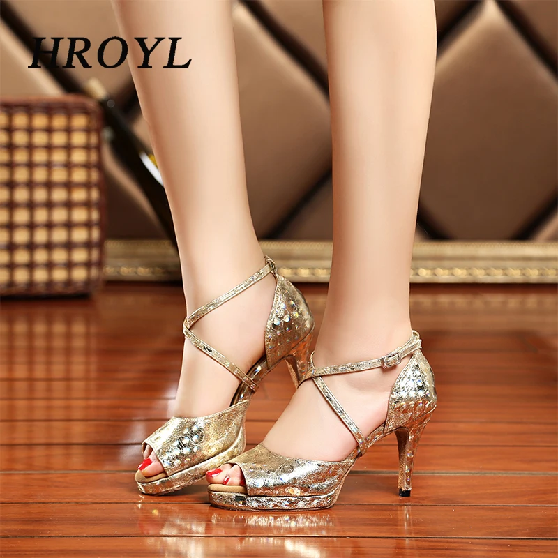 Woman Heel Latin Dance Shoes Women Ballroom Tango Dancing Shoes Platforms Gold Silver Black High Heels Salsa Performance Sandals