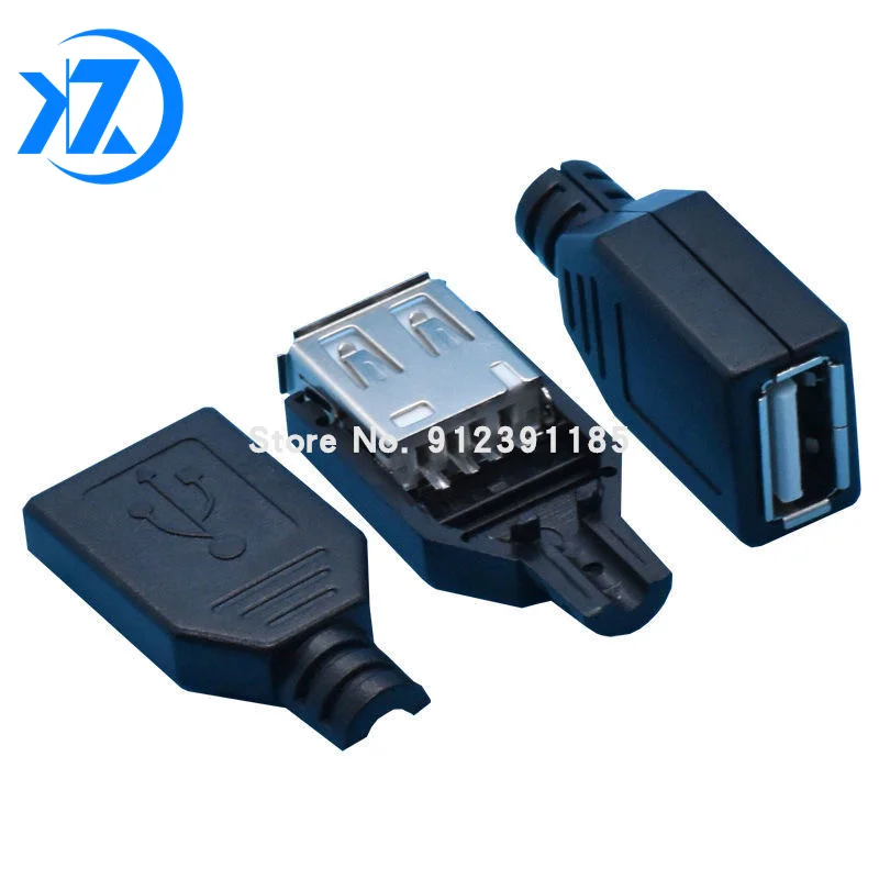 

10 шт., 4-контактный разъем USB 2,0 типа А с черной пластиковой крышкой