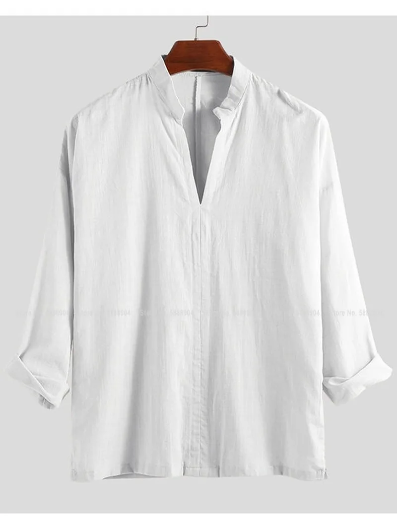 Повседневная Мужская льняная хлопковая винтажная рубашка в китайском стиле с