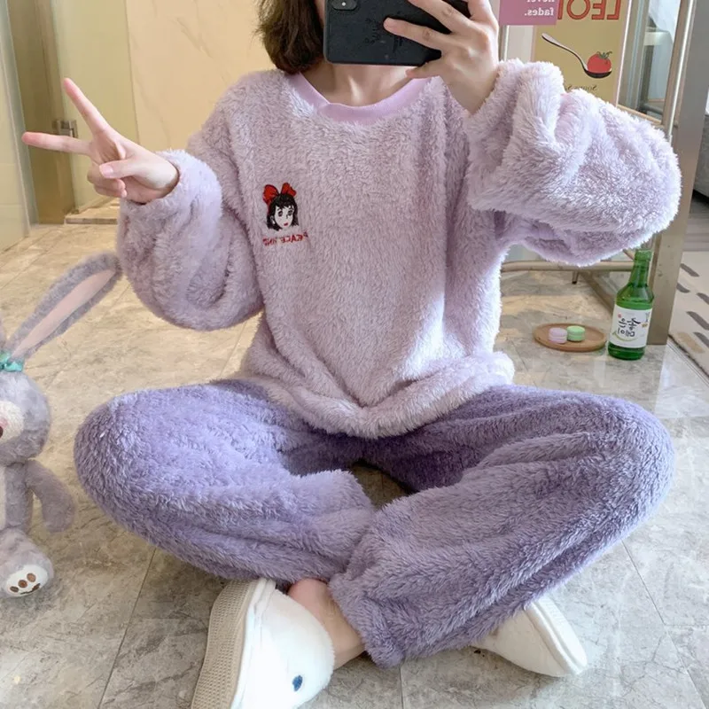 

Осенне-зимние пижамы для женщин Harajuku аниме Kiki служба доставки пижамы Mujer коралловый бархат с длинным рукавом Пижама Рождество
