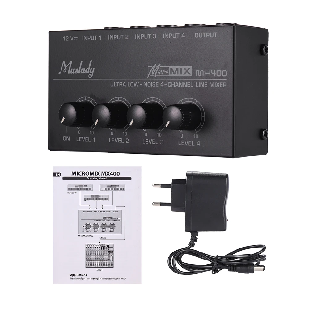 Звуковой микшер Muslady MX400 сверхкомпактный с низким уровнем шума 4 канальный