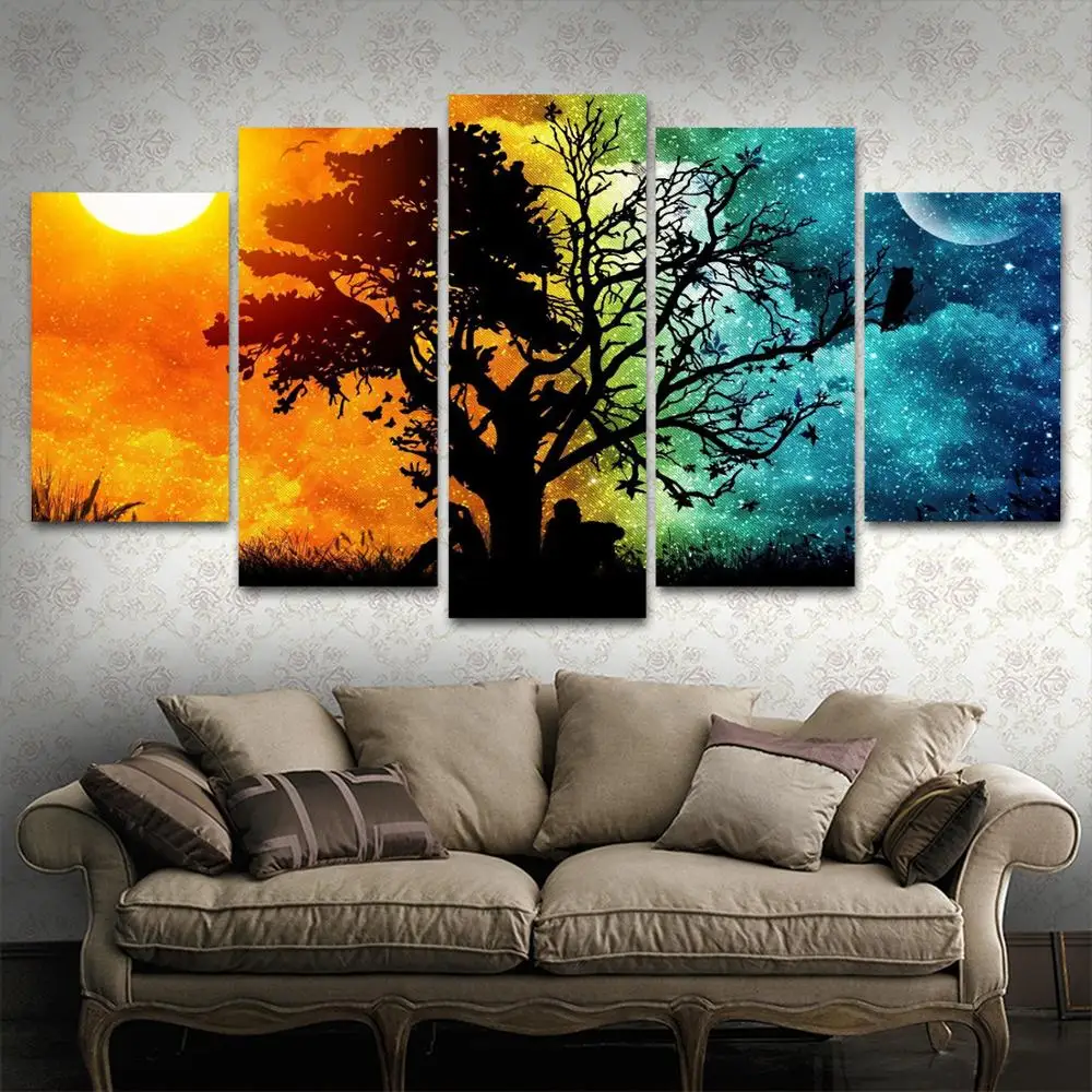 

Drop shipping 5 Panel Wall Art Pictures Canvas Painting abstract canvas poster painting decoration for living room LW389