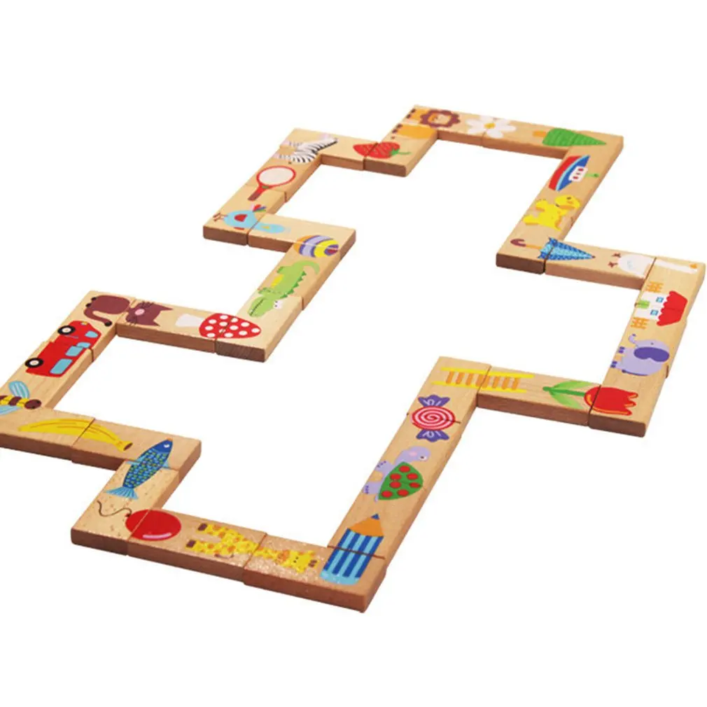 

Wood 28 Animal Pairing Solitaire Dominoes Puzzle Blocks Children's Educational Toys Solitaire Toys Garden Toys