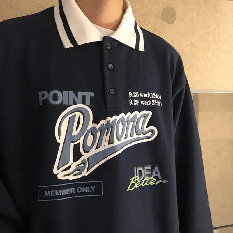 

2021 Spring Autumn Print Vintage Polo Collar Oversized Hoodies Women Trendy Sweatshirt Loose Harajuku Top Long Sleeve