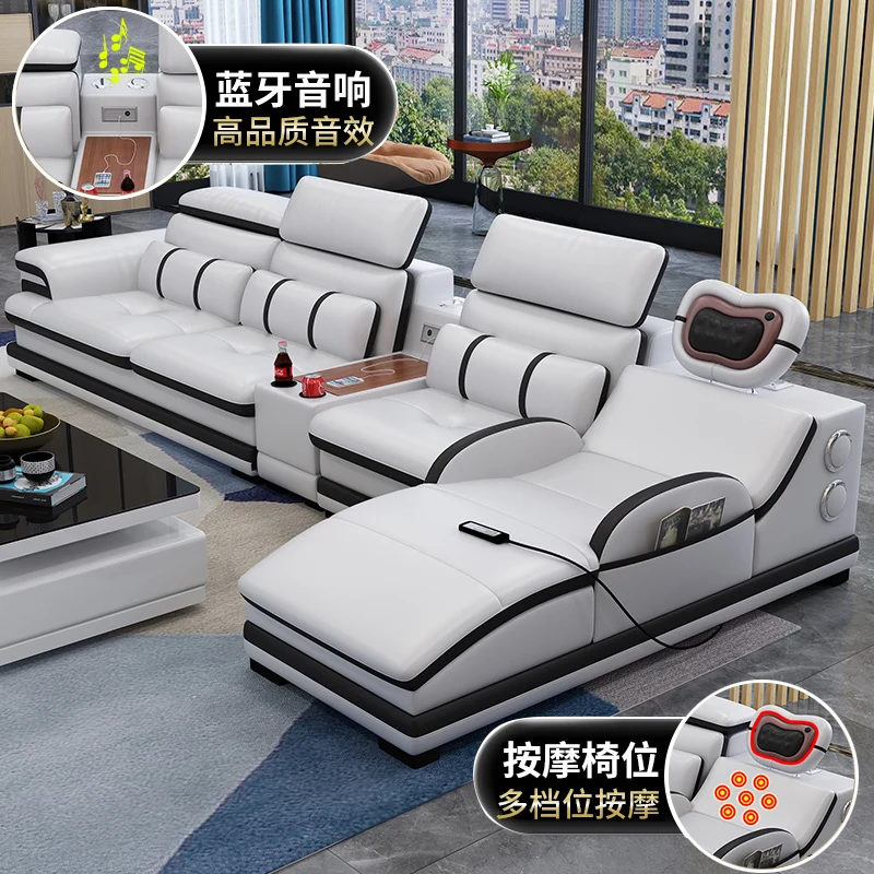 living room Sofa set Nordic диван мебель кровать muebles de sala L shape recliner real genuine leather sofa with massage speaker |