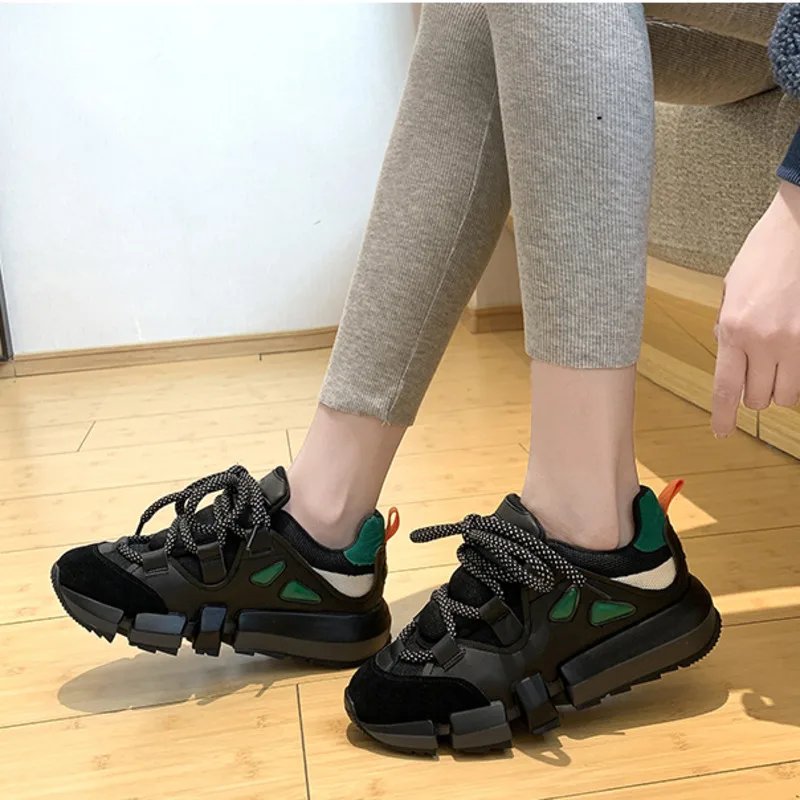 Женские массивные кроссовки Ulzzang черные спортивные дышащие на платформе