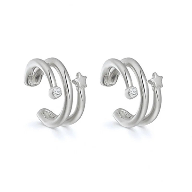 

1 pc Multilayer 925 Sterling Silver Clip on Earrings for Women Star Zircon Gold Silver Plated Ear Cuff Without Piercing Earrings