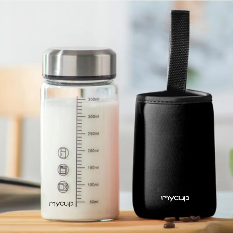 

Milk Cup Coffee Breakfast Cup Home Portable Take-out Student Soy Milk Cup Glass with Lid Simple Scale Water Bottle Baby Bottle