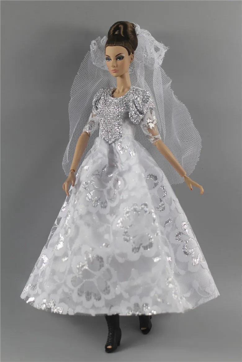 

White Wedding Dress Outfit Suit Sets for Barbie BJD FR SD Doll Clothes Role Play Accessories Toys for Girl