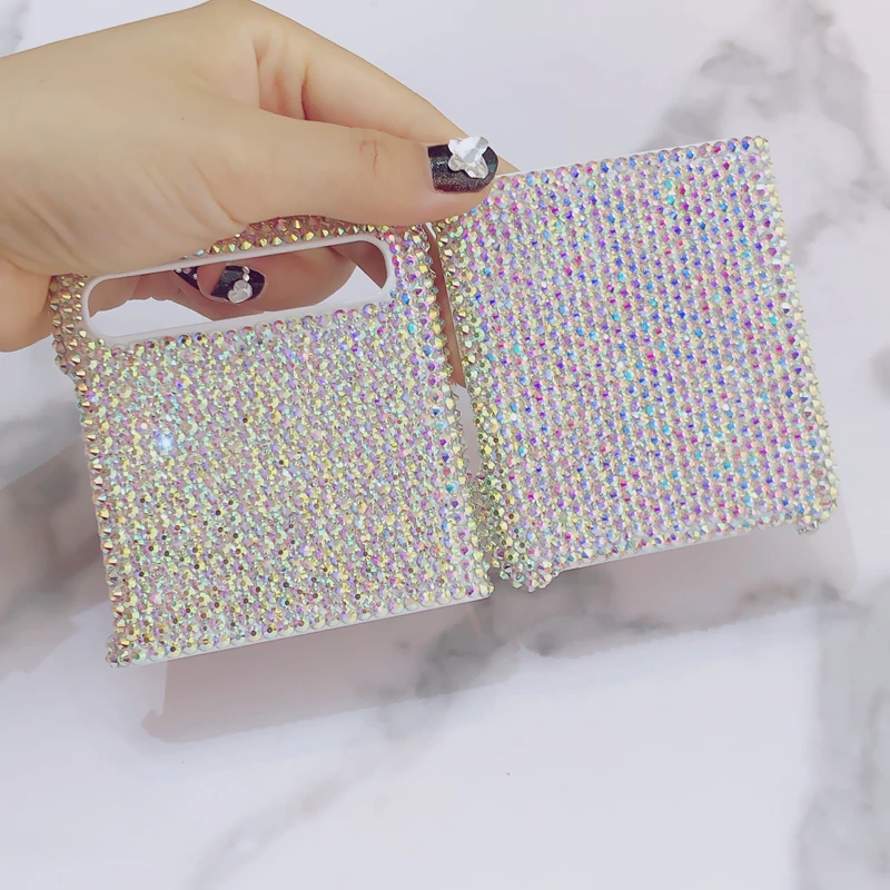 fashion diy full bling ab crystal diamond case cover for samsung galaxy z flip flip3 z fold 2 3 w21 5g luxury shiny phone case free global shipping
