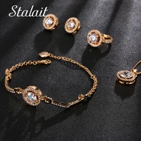 luxury designer round rose gold wedding jewelry sets cubic zirconia bridal necklace sets for women bridesmaid gift