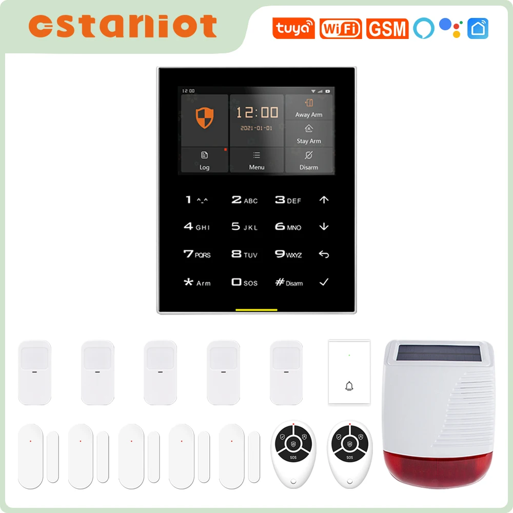 

Ostaniot Tuya Smart 2G Беспроводная WiFi домашняя охранная сигнализация ， с солнечной сиреной и дверным звонком ， Поддержка функции двустороннего гол...