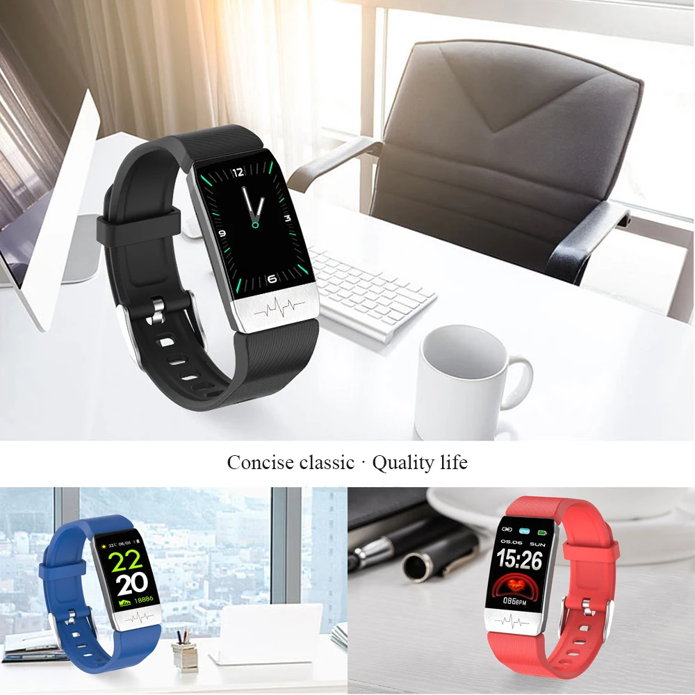 

Bracelet T1 Fitness Tracker Body Temperature ECG Smart Bracelet Heart Rate Monitor Smart Watch Music Control Sport2020 Men Women