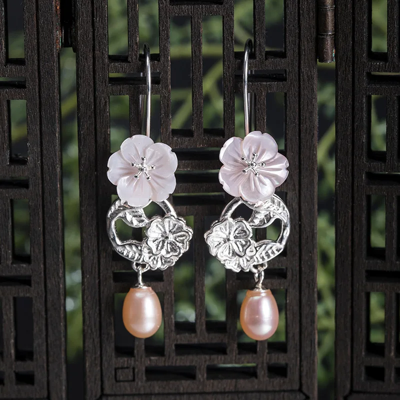 

925 Sterling Silver Shell cherry earring female jewelry personality freshwater pearl Lady Party Fine Jewelry Flyleaf New Arrival