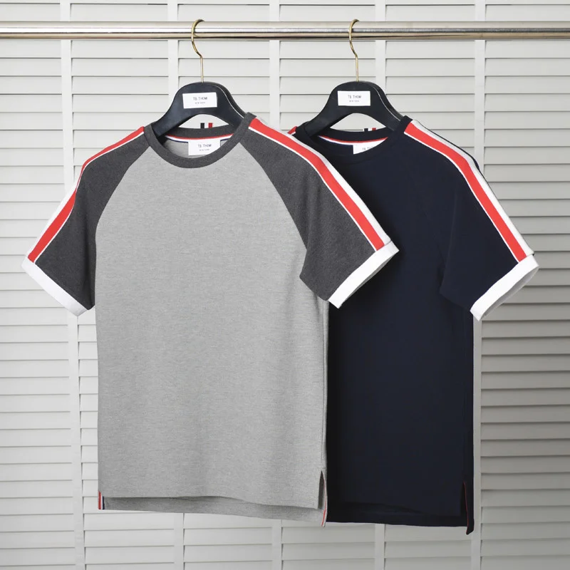 

TB Fashion 2021 THOM Brand T Shirts Men Women Casual Slim Fit Cotton T-shirt Summer Short Sleeve Contrast Color Clothing
