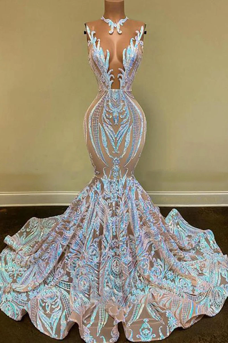 

Sparkle Sequin Mermaid Prom Dresses 2021 for Black Girls Sexy Graduation Dresses Elegant Formal Evening Gala Gown Plus Size